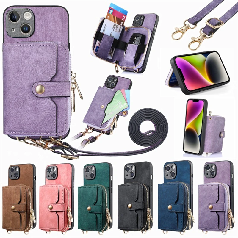 

Luxury Crossbody Cover For Google Pixel 9 Pro Zipper Leather Rope Card Pocket Cover For Google Pixel 9 8 8A 7 7A 6 Pro 6A Cases