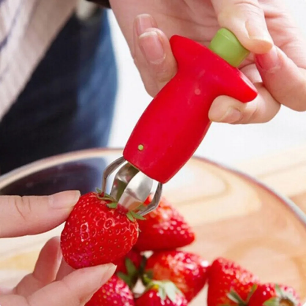 

TXM Strawberry Hullers Metal Plastic Fruit Leaf Remover Tomato Stalks Strawberry Knife Stem Gadget Kitchen Cooking Tool