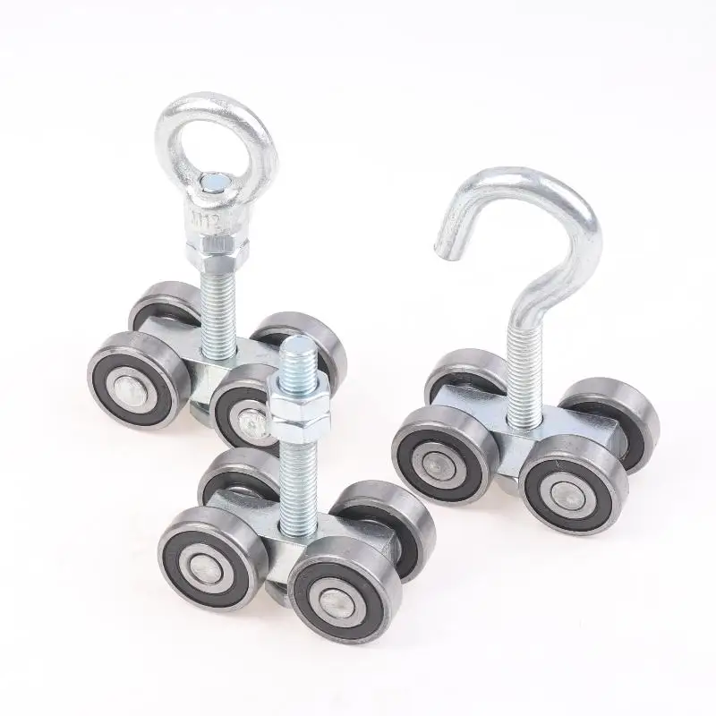 1Pcs Industrial Heavy Duty Sliding Door Hanging Rail Bearing Wheel Iron Pulley M12x80 Steel Tile Roller Wheel Loading 400kg