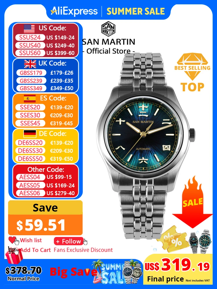 San Martin New 39mm Gada Watch Chinese Style Original Design Sunburst JianZhan Miyota 90S5 Men Dress Automatic Mechanical SN0144