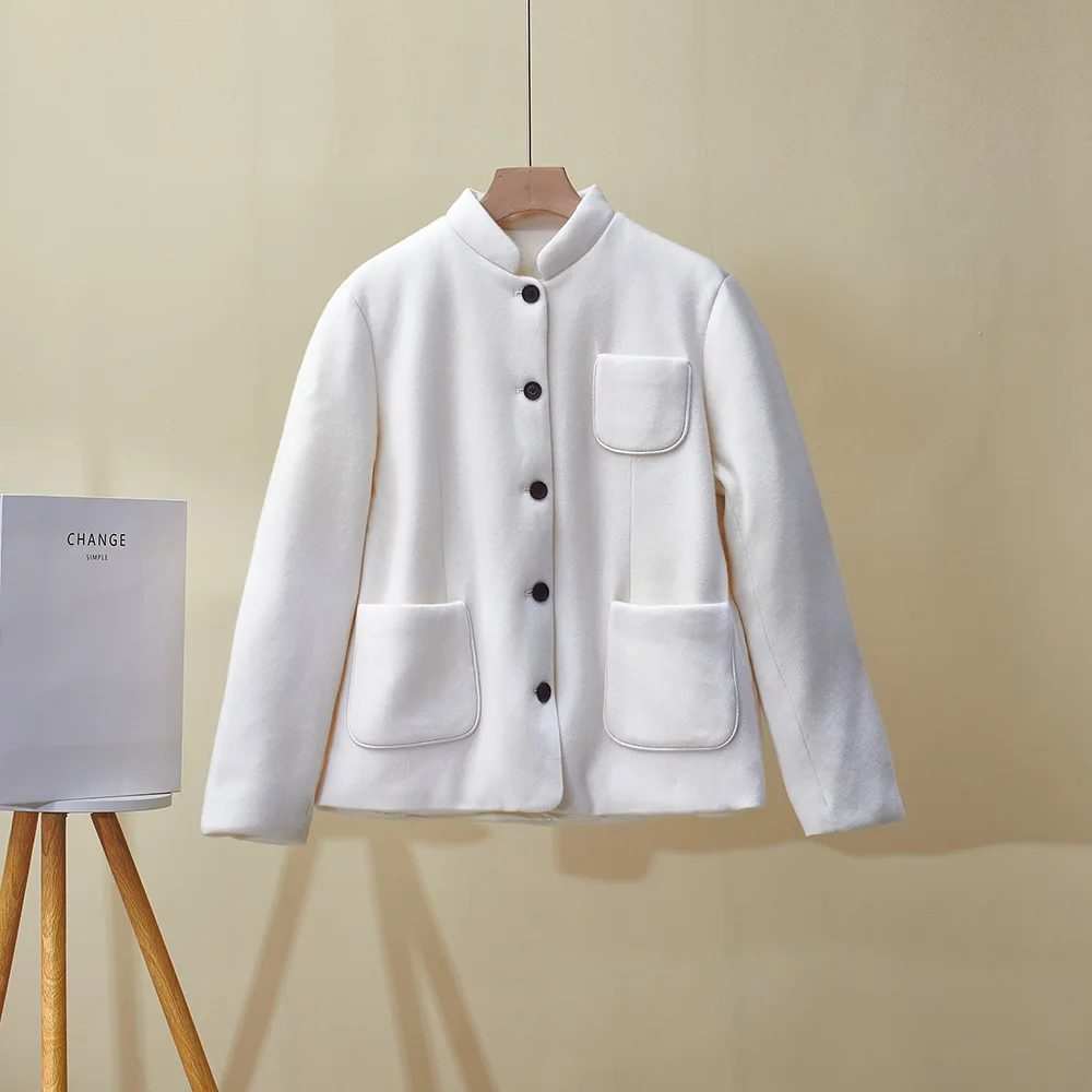 Piumino invernale da donna nuovo colletto allentato tasca con bottoni caldo piumino d'oca in cashmere