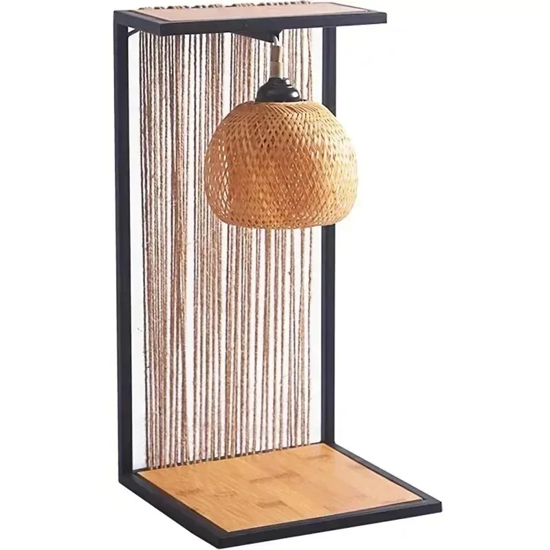 

Chinese handmade rattan bamboo retro table lamp Japanese creative zen tea table bedside atmosphere light night light