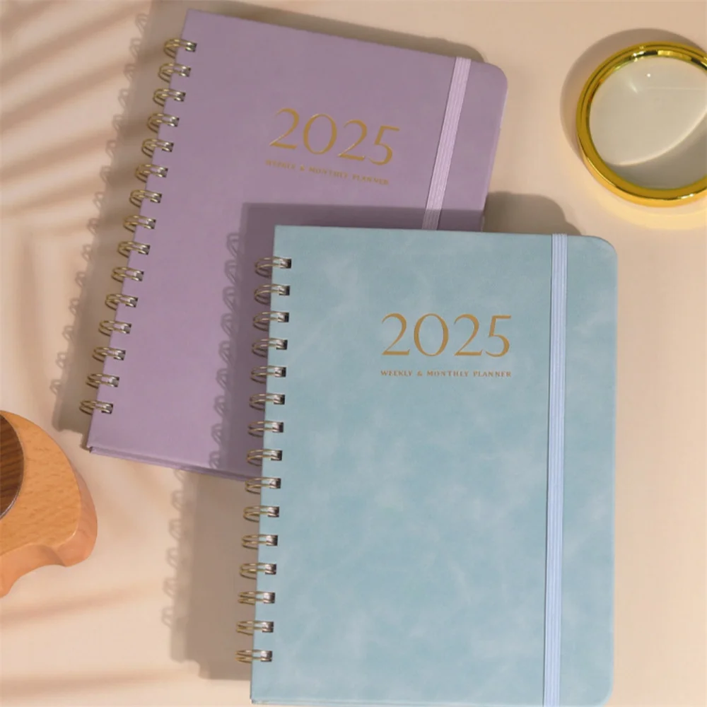 Portable A5 2025 Planner Notebook Leather Cover Diary Time Management Planner Organizer Notebook 2025 Calendar Notebooks