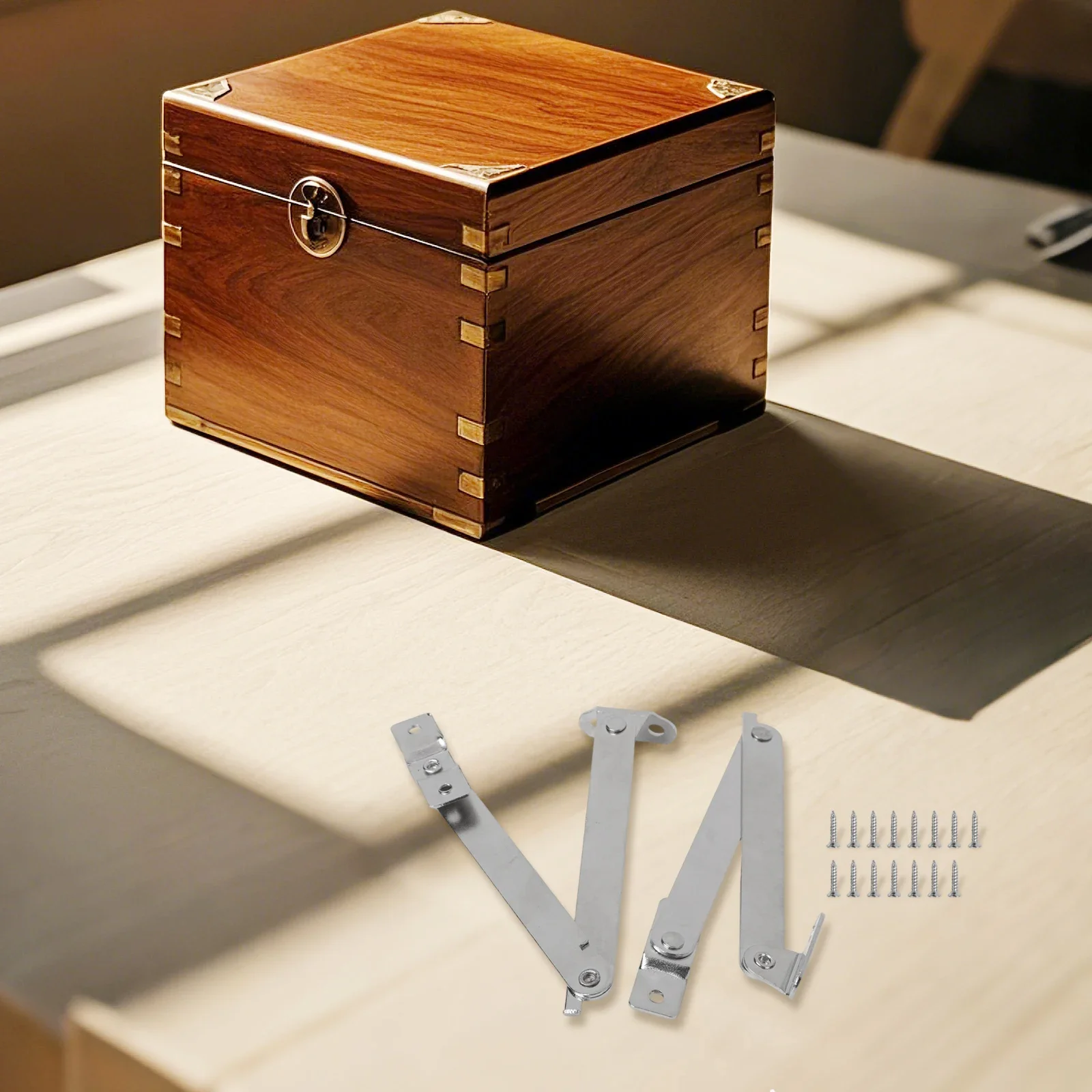 2x Metal Lid Support Hinges Storage Cabinet Antique Folding Table Hinge Lift Up Flap Wooden Furniture Fittings Hardware