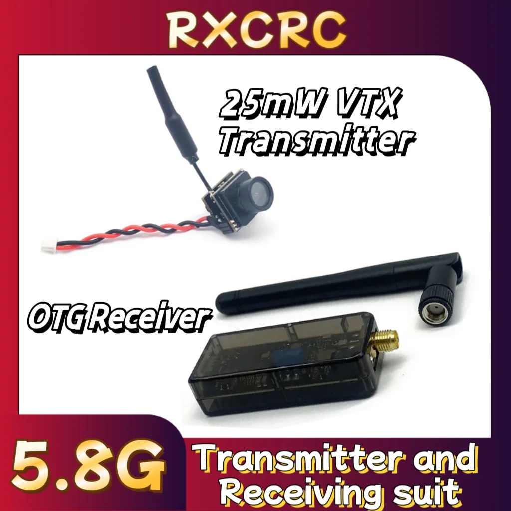 

RXCRC 5.8G 25mW VTX all-in-one machine Transmitter，OTG receiving Video Resolution：720px.For RC Multicxopter FPV Drone part.