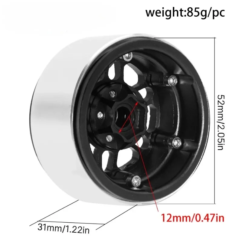 Metal 1.9 Beadlock Wheel Rim Hub for 1/10 SCX10  TRXS TRX4 90046 D90 HPI RC Car Spare Part