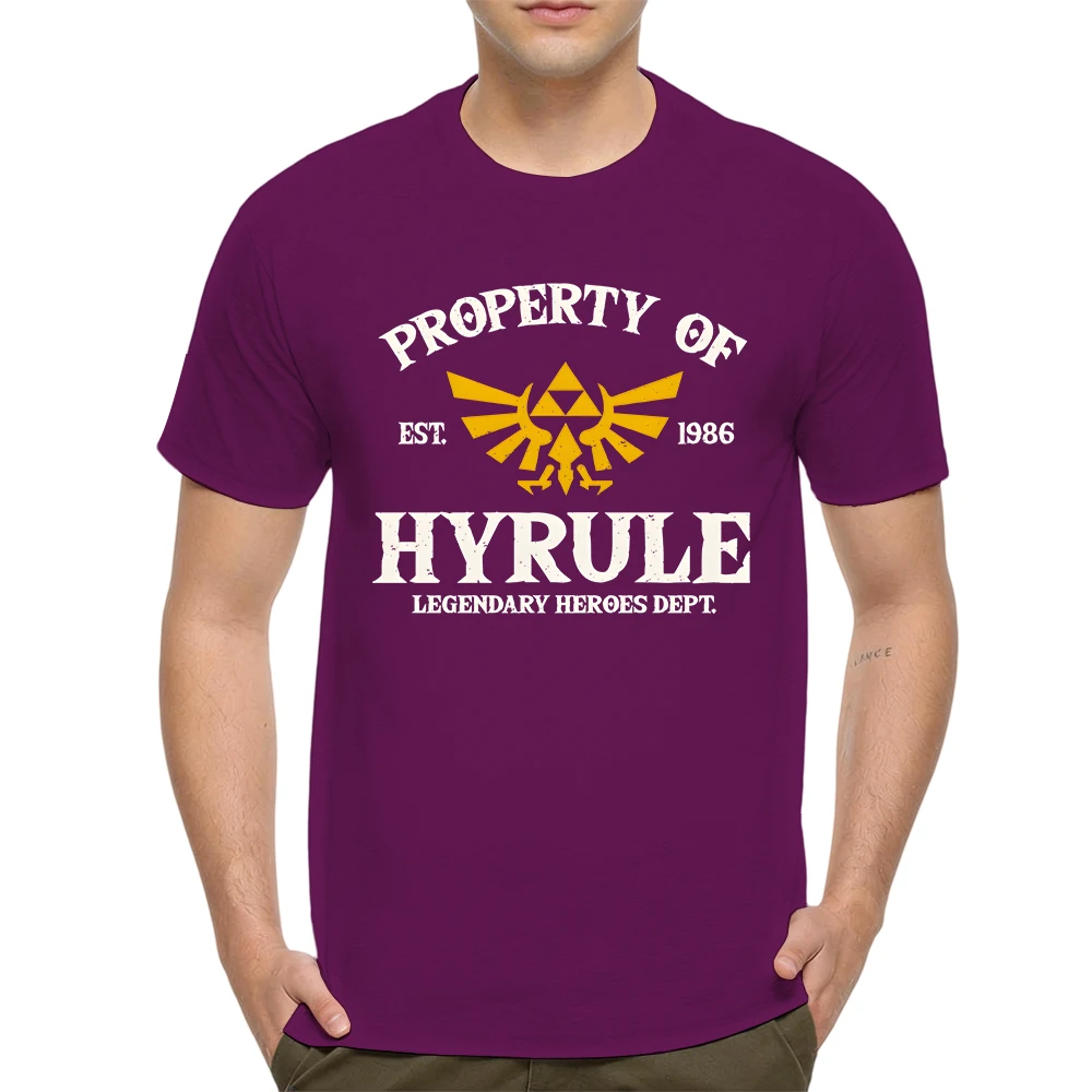 Mens 100% Cotton T Shirt Property Of Hyrule 1986 Triforce Emblem Vintage Varsity Print Casual Breathable Short Sleeve Daily Wear