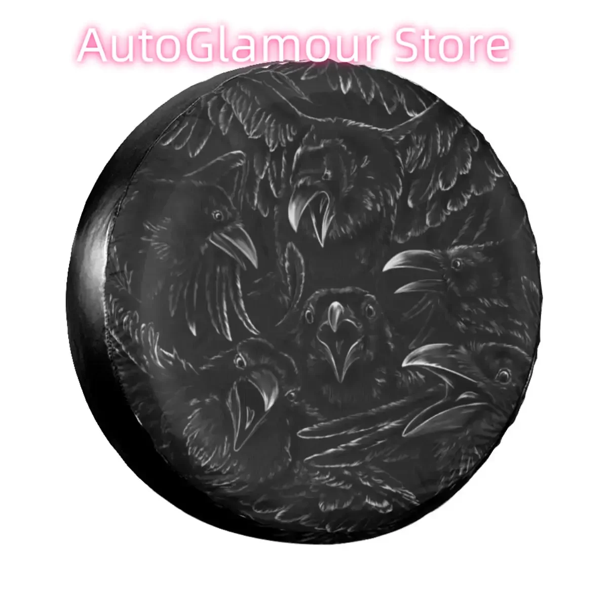 

Custom Raven Rage Spare Tire Cover for Jeep Honda Halloween Witch Gothic Scary Crow Car Wheel Protectors 14" 15" 16" 17" Inch