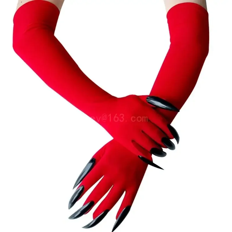 Cool Halloween Gloves Make Up Long Mittens with Fashion Black Long Nails for Spooky Parties Costume Accessories