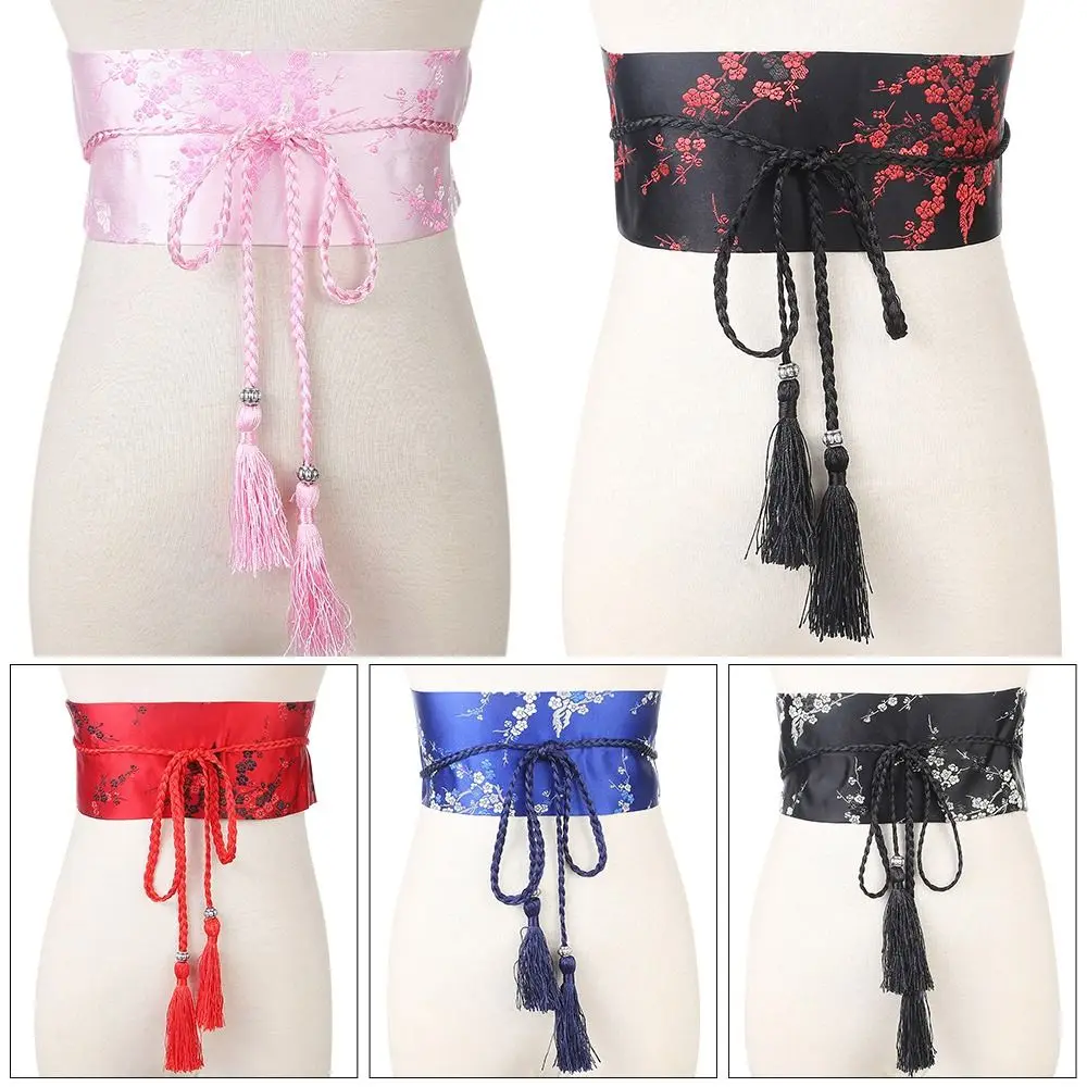 Women Floral Printed Bowknot Corset Waistband Corset Cummerbands Wide Waist Band Kimono Belt