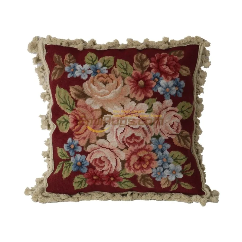 needlepoint floral pillow Ethnic woven    Baroque soft decoration court high-end handcrafted cushions