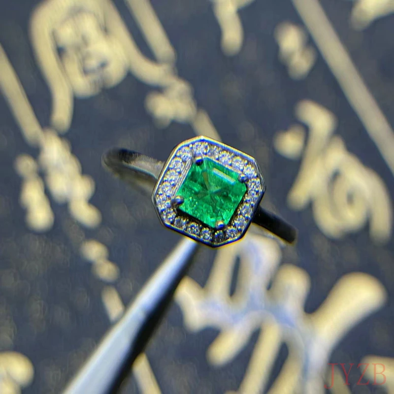 Jewelry Classic natural natural Emerald Wedding ring 5mm*5mm natural emerald Ring 925 silver Emerald Jewelry lady gift