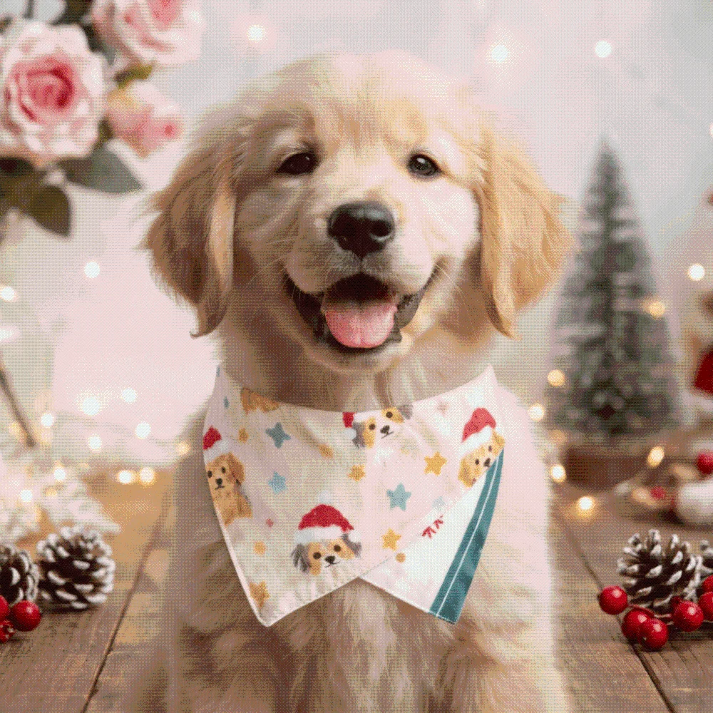 Red Green Christmas Pet Bandana Cartoon Pattern Soft Fabric Cat Saliva Towel Washable Lightweight Dog Triangle Scarf