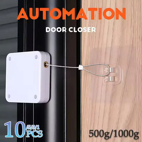 1-10PCS 다기능 펀치없는 자동 도어 클로저 내부 홈 도어 용 Drawstring이있는 자동으로 자체 폐쇄 도어