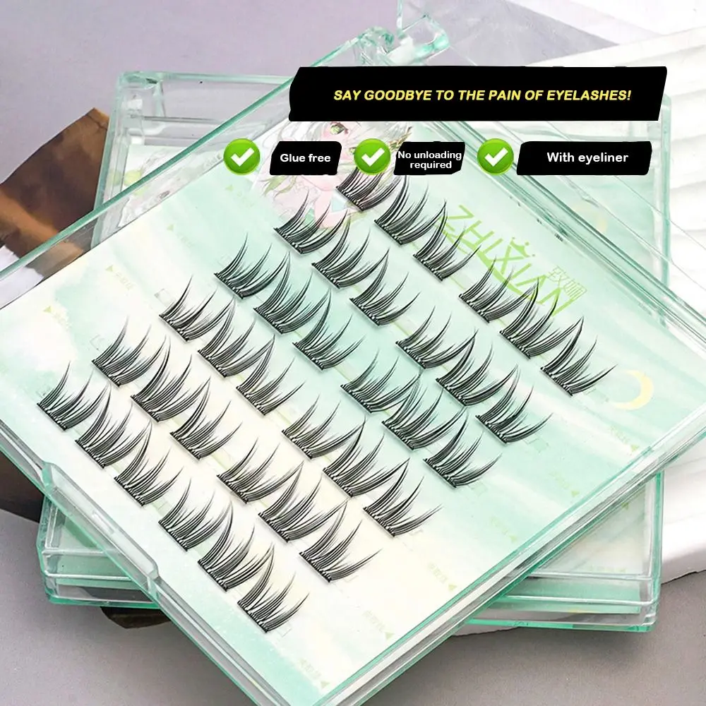 高品質で再利用可能な接着剤不要のつけまつげ、ナチュラルなクラスターラッシュ、10列の個別まつげ