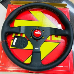 MOMO Monte Carlo 350MM Steering Wheel Black Leather / Red Stitching New