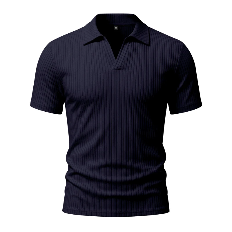 Herren 1-teiliges Gestricktes V-Ausschnitt Kurzarm Slim-Fit Atmungsaktives Eisseide Schnelltrocknendes Golf Business Casual Poloshirt – Detail 25