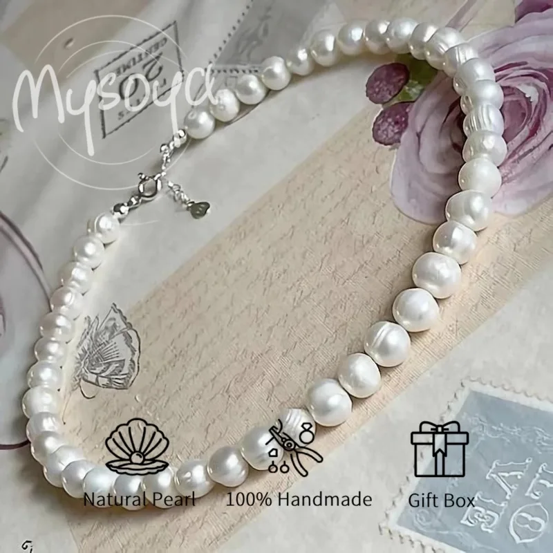 

MYSOYA ожерелье из белого пресноводного жемчуга с резьбой 7-8 мм и подарочной коробкой, подарки для нее/ему, подходит для дня рождения/свадьбы/Рождества