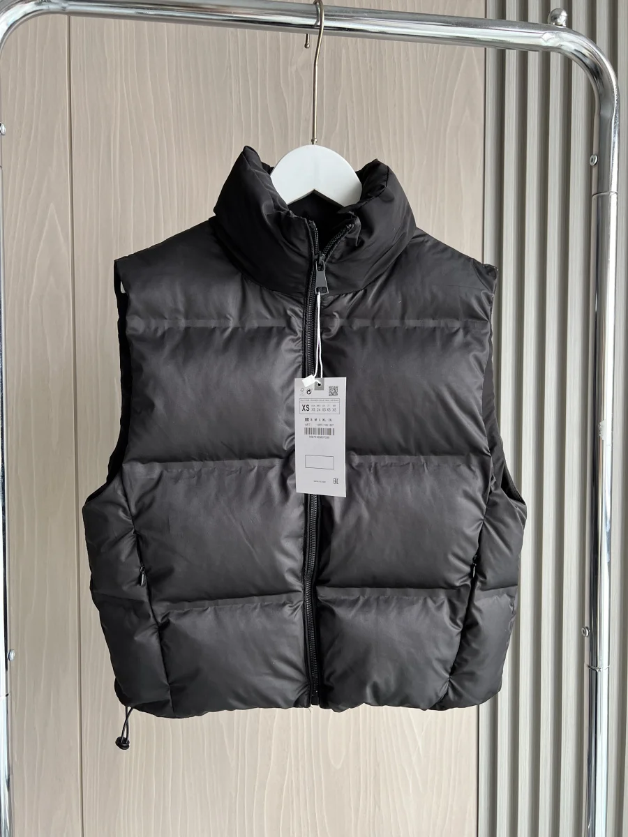 TRAF Autumn/Winter New Arrival Women\'s Versatile Oversized Stand-up Collar Thick Sleeveless Cotton Jacket Short Cardigan 3046224