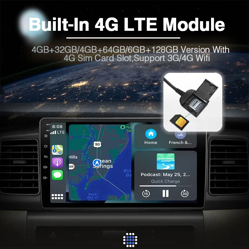 Lecteur DVD de voiture pour Toyota, Carplay, Radio stéréo, GPS, RDS, WiFi, 4G Permanence, DSP, 1920x932 QLED, 13 pouces, 8G + 256G, Android 14.0, Toyota 4 18-2009-2024