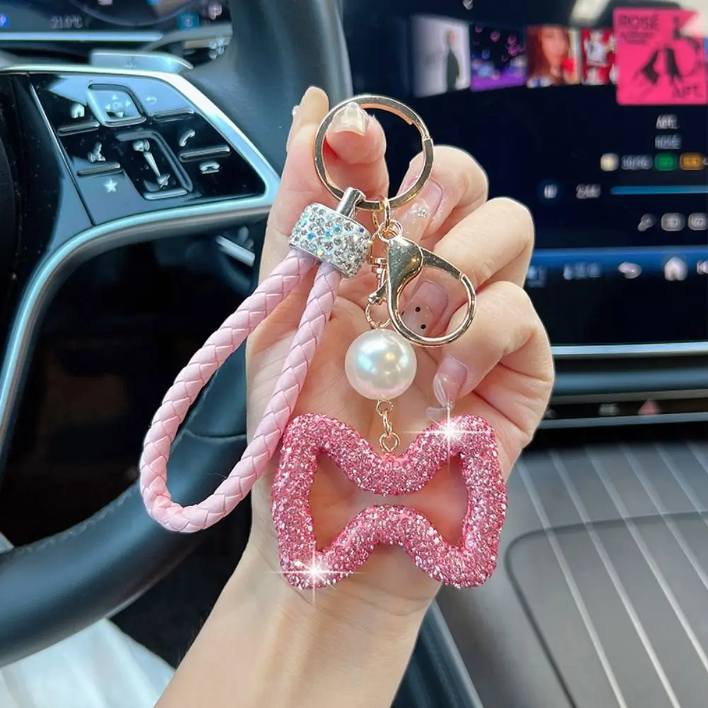 

Hollow Out Design Leather Rope Keychain Simple Style Sticking Water Bow Key Chain Clay Material Fashionable Car Key Pendant