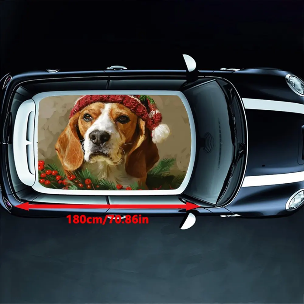 Dogs Wearing Christmas Hats Print Car Roof Sticker Wrap Racing SUV Auto Accessories Packaging PVC Car Hood Graphic Decal Decor