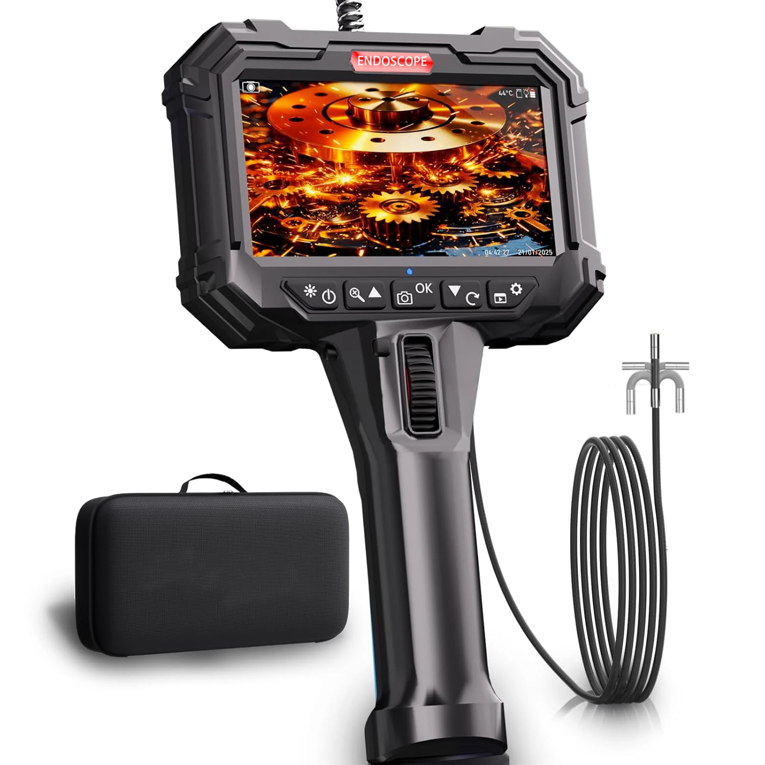 

Two-Way Articulating Borescope 5" Industrial Endoscope Camera with Light, 8X Zoom with Rechargeable Battery Inspection Camera fo