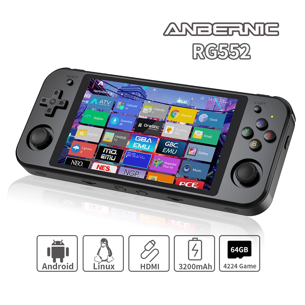 ANBERNIC RG552  Handheld Game Console 5.36‘’ IPS Screen Android Linux Dual Systems Retro Video Game Player Built in 4000+ Games