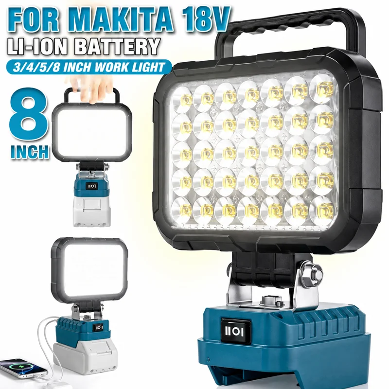 For Makita 18V 21V Li-ion Battery Work Light Portable Light Lantern With USB LED Flashlight for Emergency Lighting Tool Parts