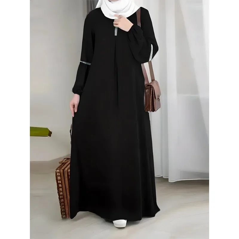 2025 NEW Ramadan Abayas Women Prayer Dress Solid Color Robe Femme Muslim Round Neck Women Dress for Middle East Arabia Turkey