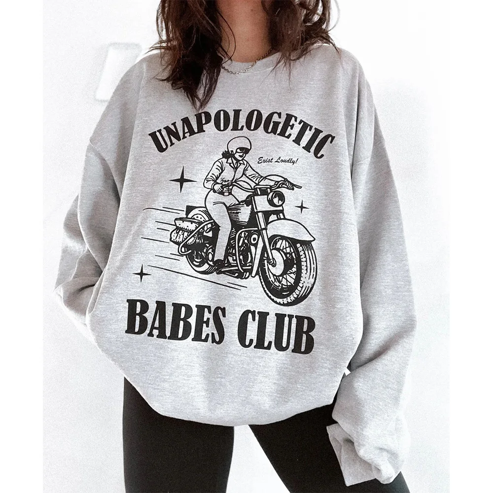 Unapologetic Babes Club Vintage Gray Sweatshirts Women Autumn Long Sleeve Thick Fleece Warm Pullover 80's 90's Loose Jumpers