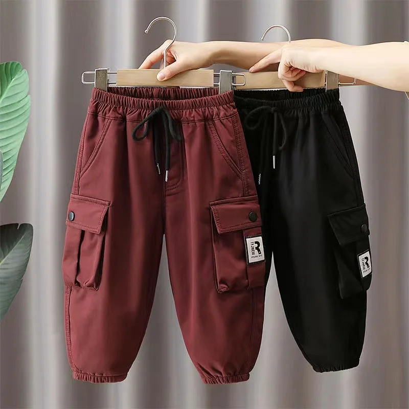 

Children Warm Pants Children's Large Pocket Overalls Boys Fleece-Lined Thickened Casual Pants 2024 New Kids Clothing