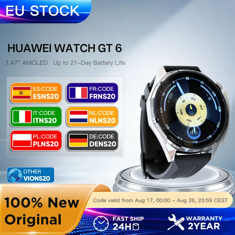 HUAWEI GT 6 46mm Smartwatch GPS 1,47'' AMOLED Touchscreen 100+ Sportmodi Kompatibel mit iOS Android Gesundheitsüberwachung