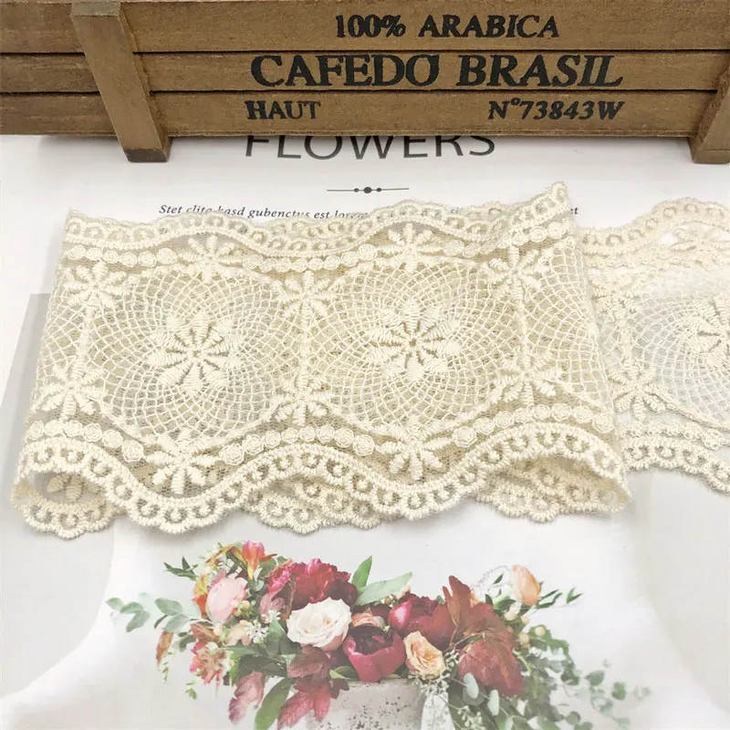 Vintage Hollowed Out White Pure Cotton Thread Water-soluble Embroidery Lace Decoration Fabric Ribbon DIY Clothing Sewing Lace