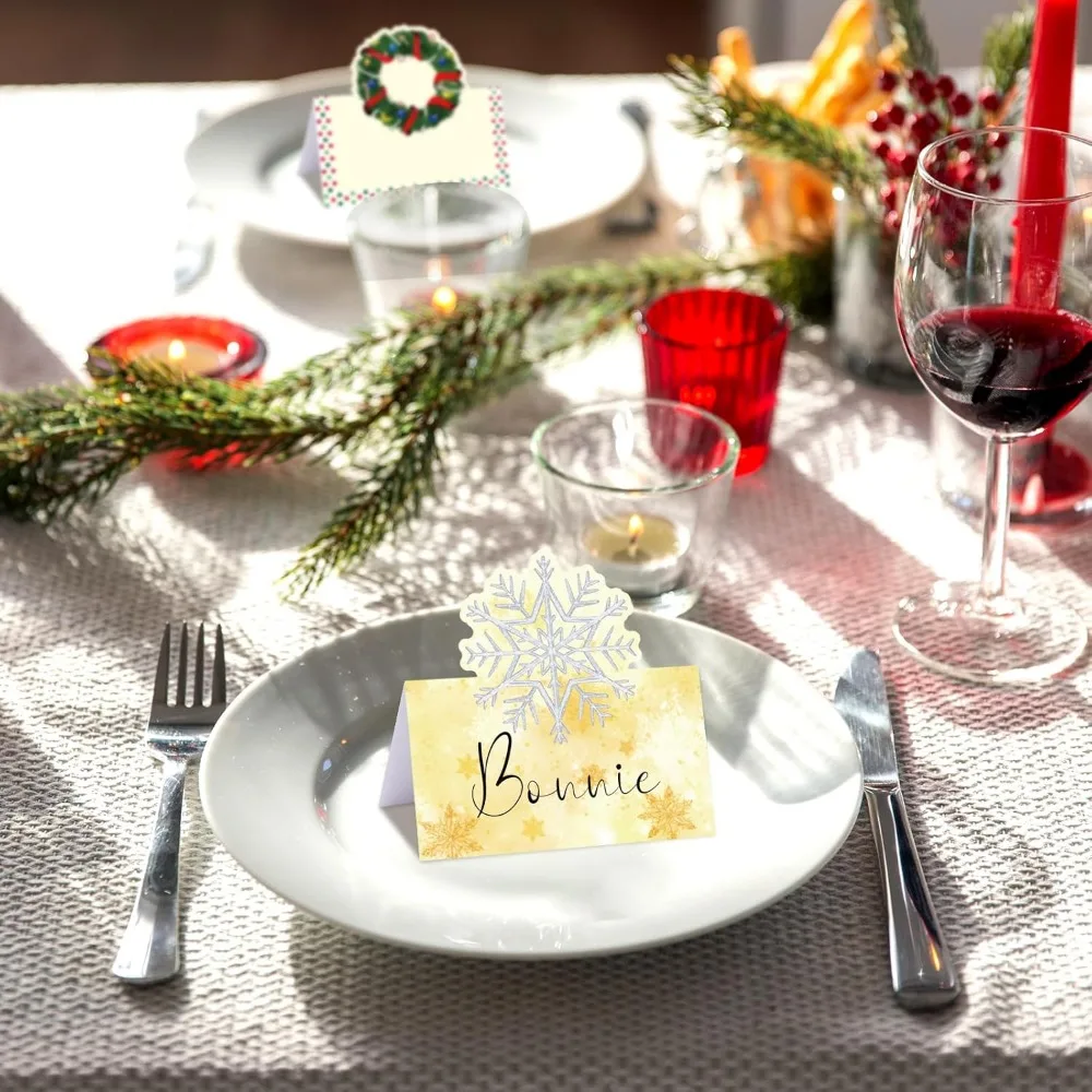 Ceiba Tree 48 шт., рождественские настольные карточки с местами, снежинки, сложенные карточки для палаток, счастливые праздники, именные карточки для сидения для обеденных столов
