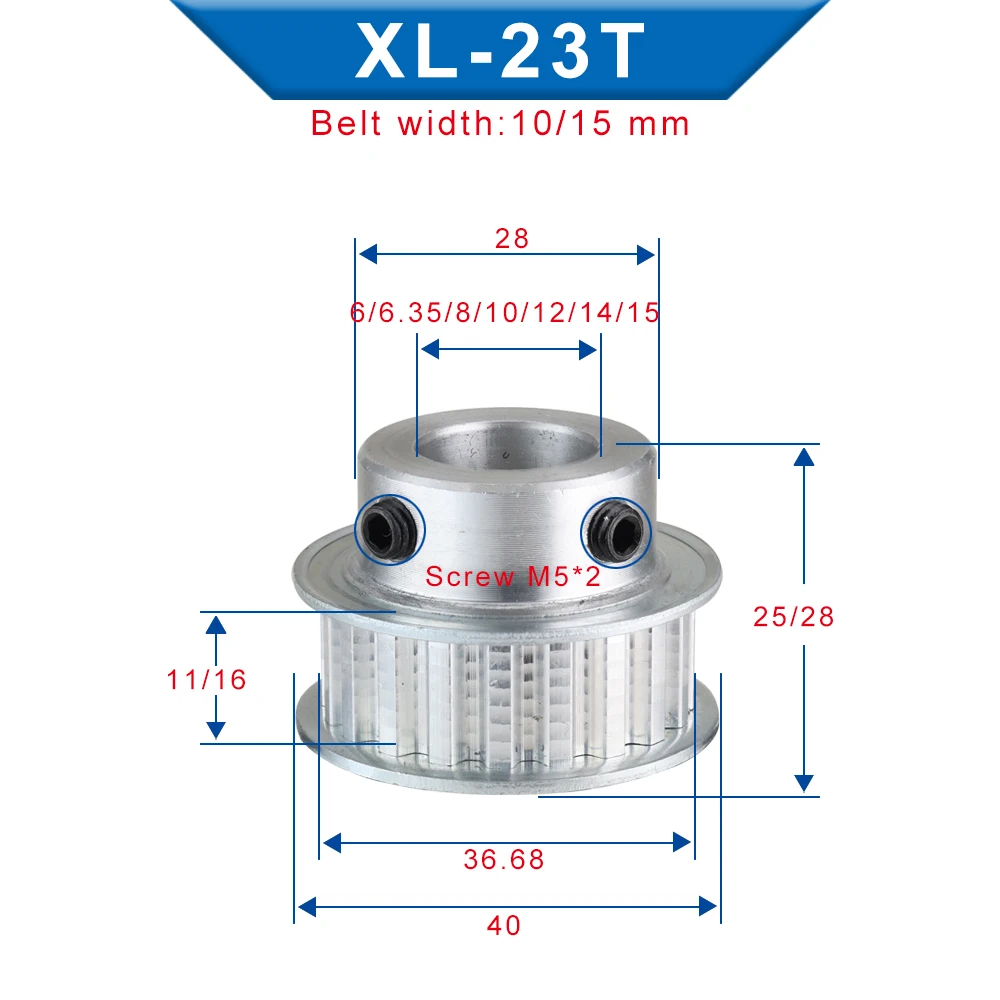 21T 22T 23T 合金プーリー XL BF 形状台形歯ピッチ 5.08 ミリメートルボア 6/6.35/7/8/10/12 ミリメートル伝達ベルト幅 10/15 ミリメートル