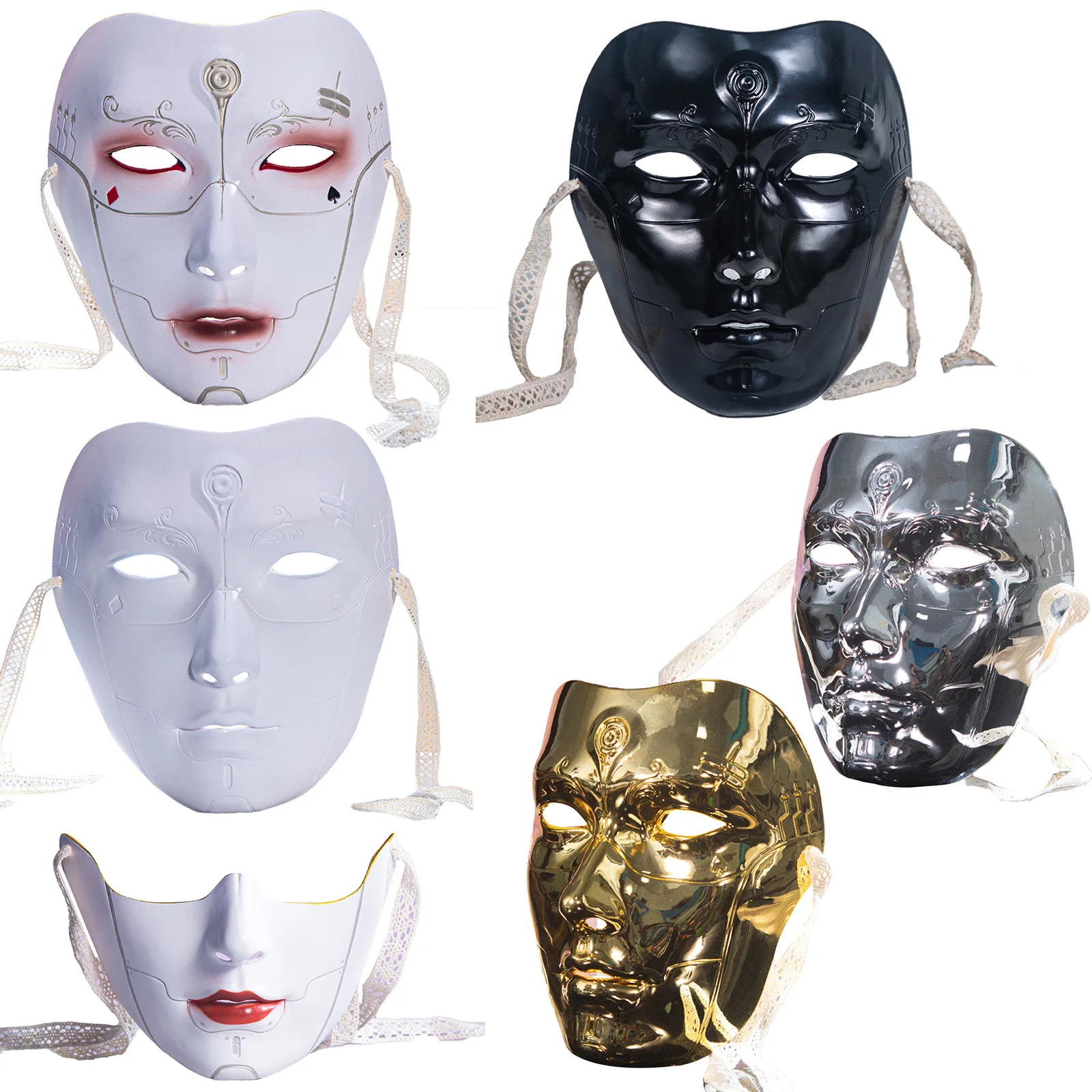 Accessoire de costume de masque de style chinois cool pour hommes et femmes, accessoire avec bretelles auto-attachées, mascarade d'Halloween, fête de cosplay Tim