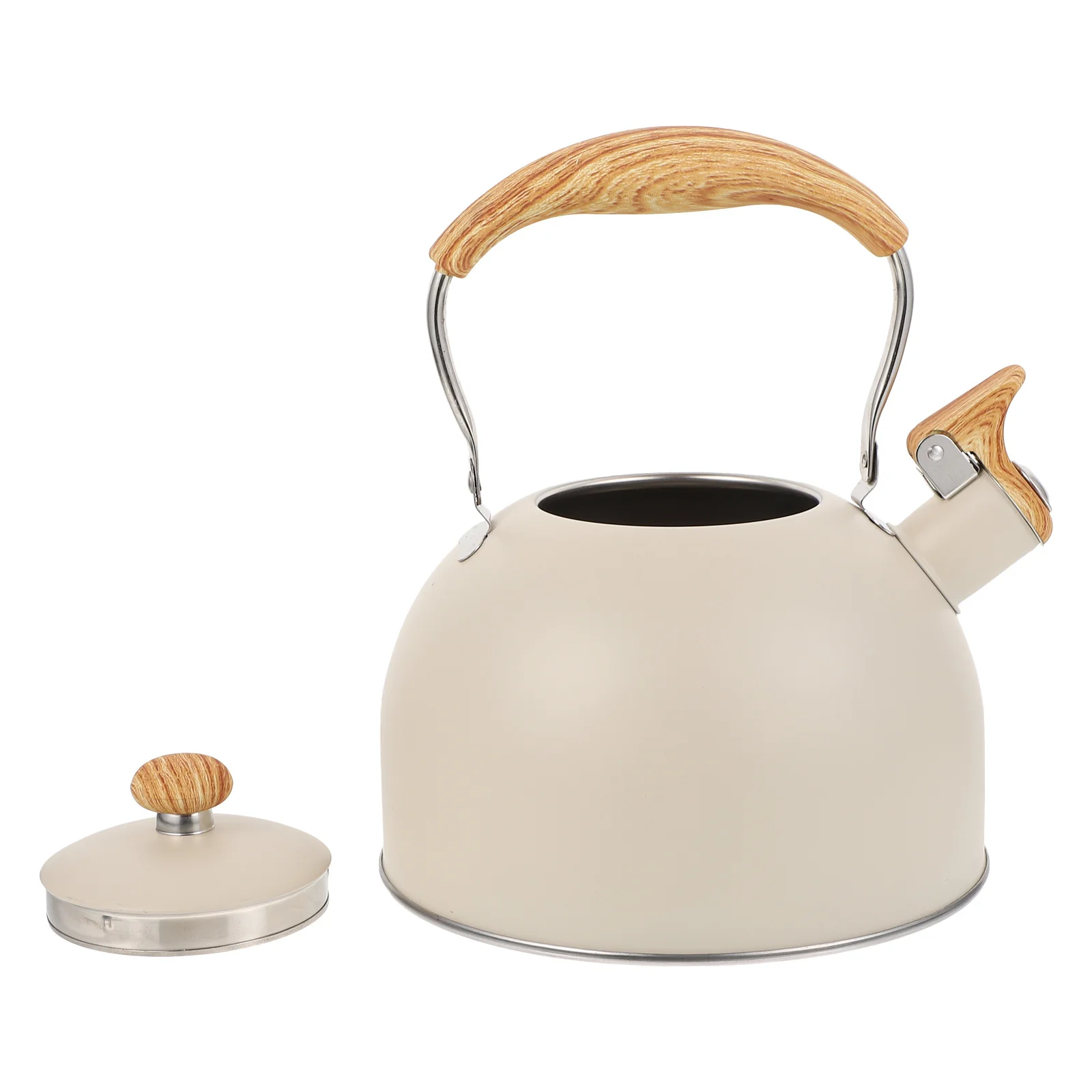 

Stainless Steel Water Kettle Beige Travel Whistling Stove Top Thickened Teakettle Heating Kettle Family Outdoor