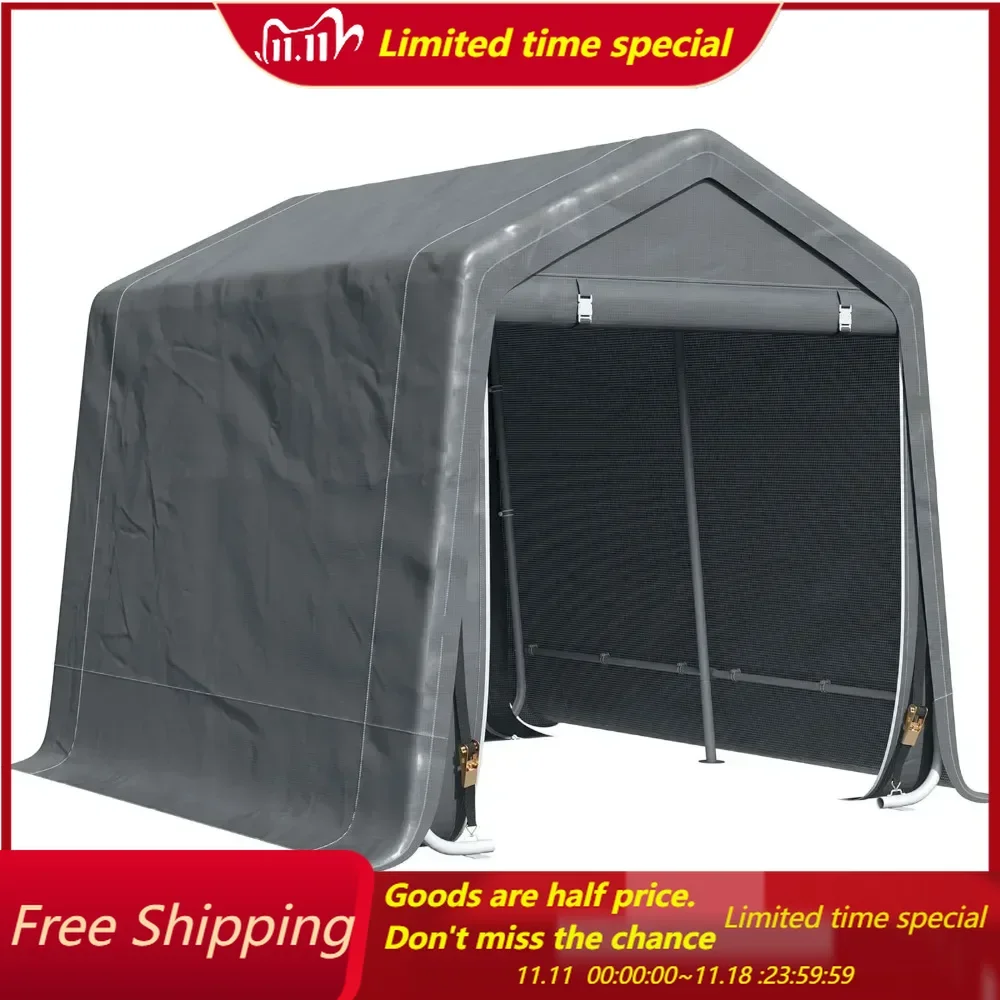 9' x 8' Carport Portable Garage, Heavy Duty Storage Tent, Patio Storage Shelter w/Anti-UV PE Cover and Double Zipper Do