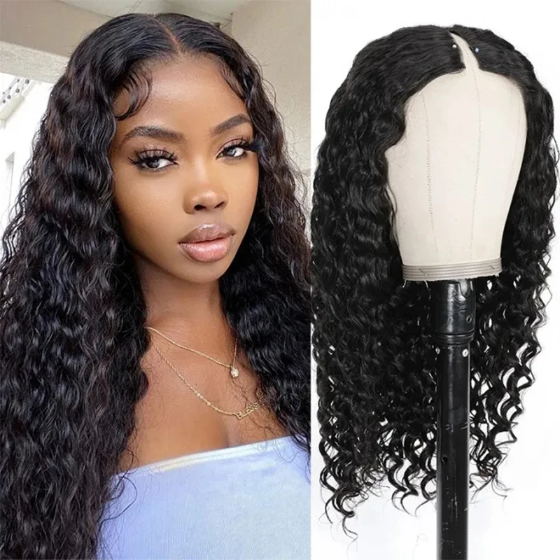 

Julia Hair Wet And Wavy Deep Wave Wig 14-26inch Brazilian Deep Wave V Glueless Wig Natural Color No Leave Out Human Hair Wigs