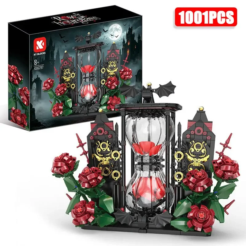 1001-pieces-k96297-blocs-de-construction-rose-gothique-sablier-fleur-mecanique-Eternelle-modele-moc-jouets-d'assemblage-diy-cadeau-de-fetes
