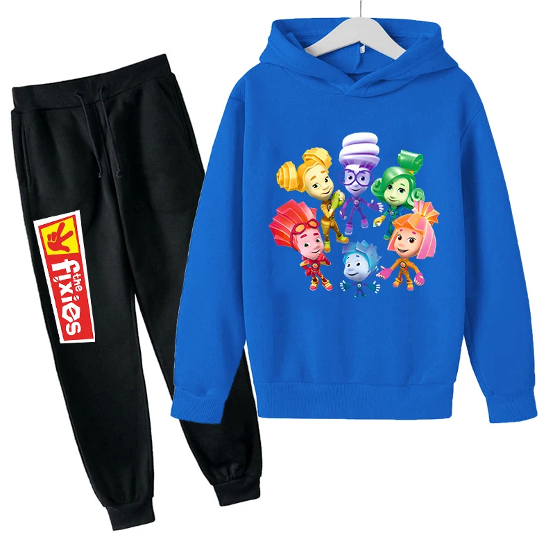 The Fixies Children's Hoodies Set 3-13Y Korean Streetwear Casual Tracksuit Fashion Comfortable Kids Sweatshirt Sets Pant Suit