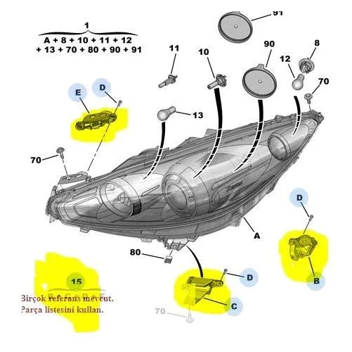 RIGHT HEADLIGHT REPAIR KIT PEUGEOT 308 2009-2013 RCZ 2010- 6212.E4 466446586