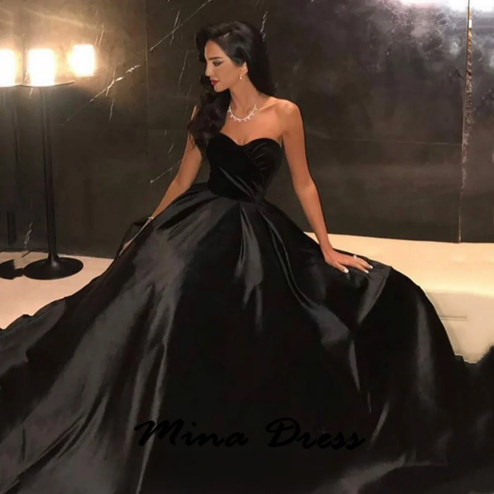 

Mina -2024- Black Strapless Silk Party Dress Women's Sweetheart Collar Chest Evening Dress