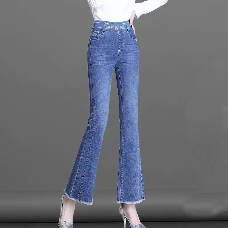 Elastico in vita svasato a nove punti taglio a stivale abbigliamento donna jeans autunno vita alta moda pantaloni comodi elastici tutto-fiammifero