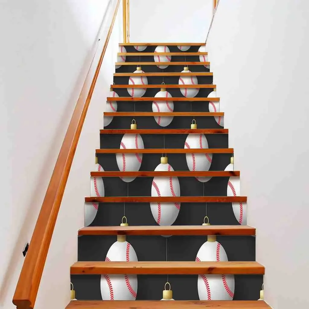 Baseball Stair Stickers Ball Sport Game Staircase Murals Bats and Ball Grunge Colored Stair Risers Decals Home Decor Removable