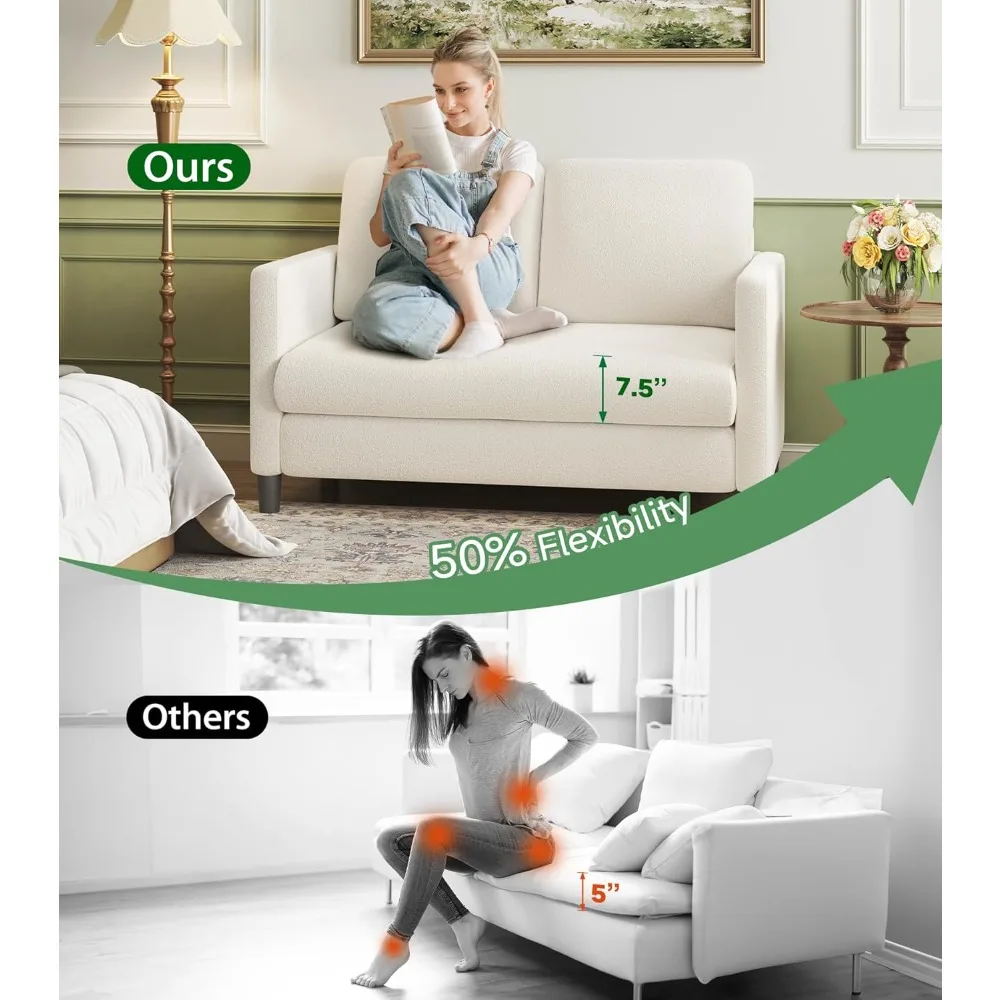 أريكة Loveseat مريحة ومدمجة للمساحات الصغيرة، أريكة خشبية سهلة التجميع لغرفة النوم، مثالية للمعيشة المريحة #3