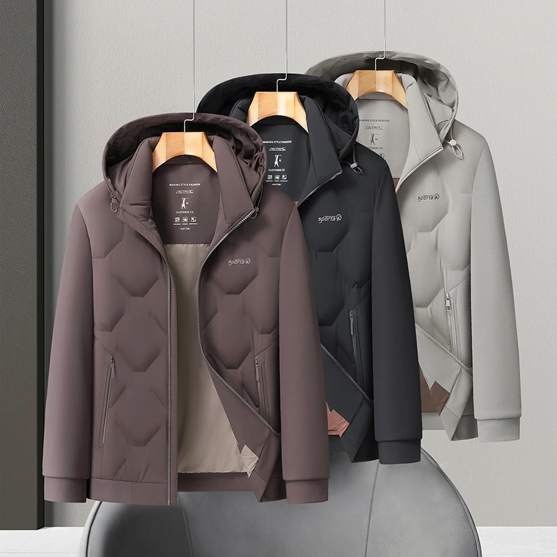 الشتاء الرجال الحرارية مقنعين معطف الأساسية الأبيض بطة نفخة السترات النبيذ الأحمر أسود رمادي خفيفة الوزن ملابس خارجية دافئة ملابس مريحة 2025 #6