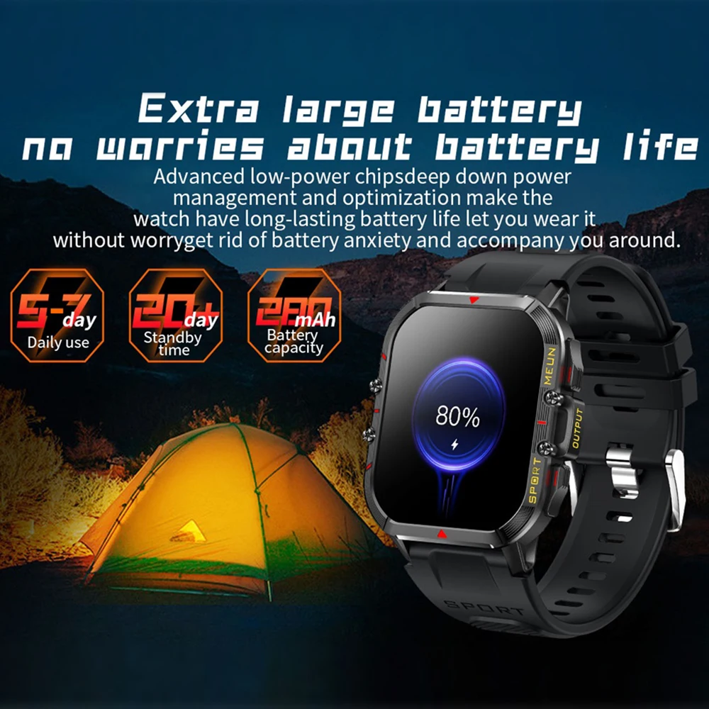 ساعة ذكية مقاومة للماء للاتصال بالبلوتوث للرجال ، شاشة ، مساعد صوت SOS ، معدل ضربات القلب ، جهاز مراقبة الصحة ، اللياقة البدنية ، الرياضة ، في الهواء الطلق
