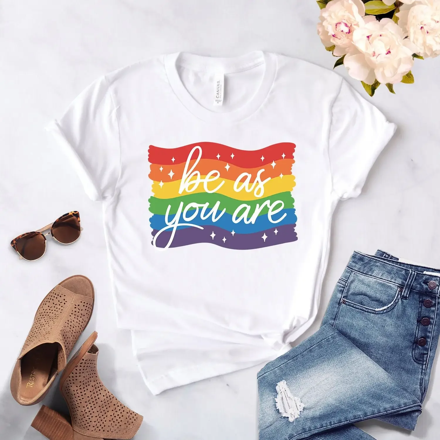 Rainbow T Shirt Queer Be As You Are Lesbian Gay Pride Softstyle
